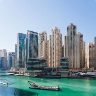 Dubai marina with waterfront properties